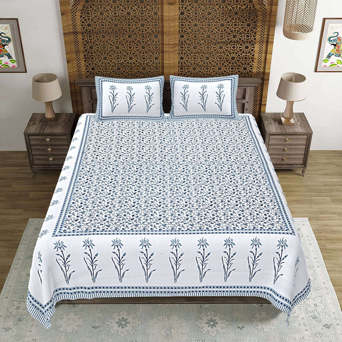 Rudra Bazaar Grey 210 TC Cotton Double King Bedsheet With 2 Pillow Covers | Grocsy