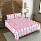 Rudra Bazaar Pink 210 TC Cotton Double King Bedsheet With 2 Pillow Covers | Grocsy