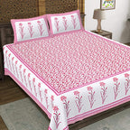 Rudra Bazaar Pink 210 TC Cotton Double King Bedsheet With 2 Pillow Covers | Grocsy