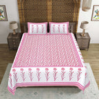 Rudra Bazaar Pink 210 TC Cotton Double King Bedsheet With 2 Pillow Covers | Grocsy