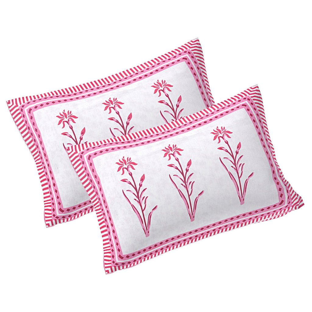 Rudra Bazaar Pink 210 TC Cotton Double King Bedsheet With 2 Pillow Covers | Grocsy
