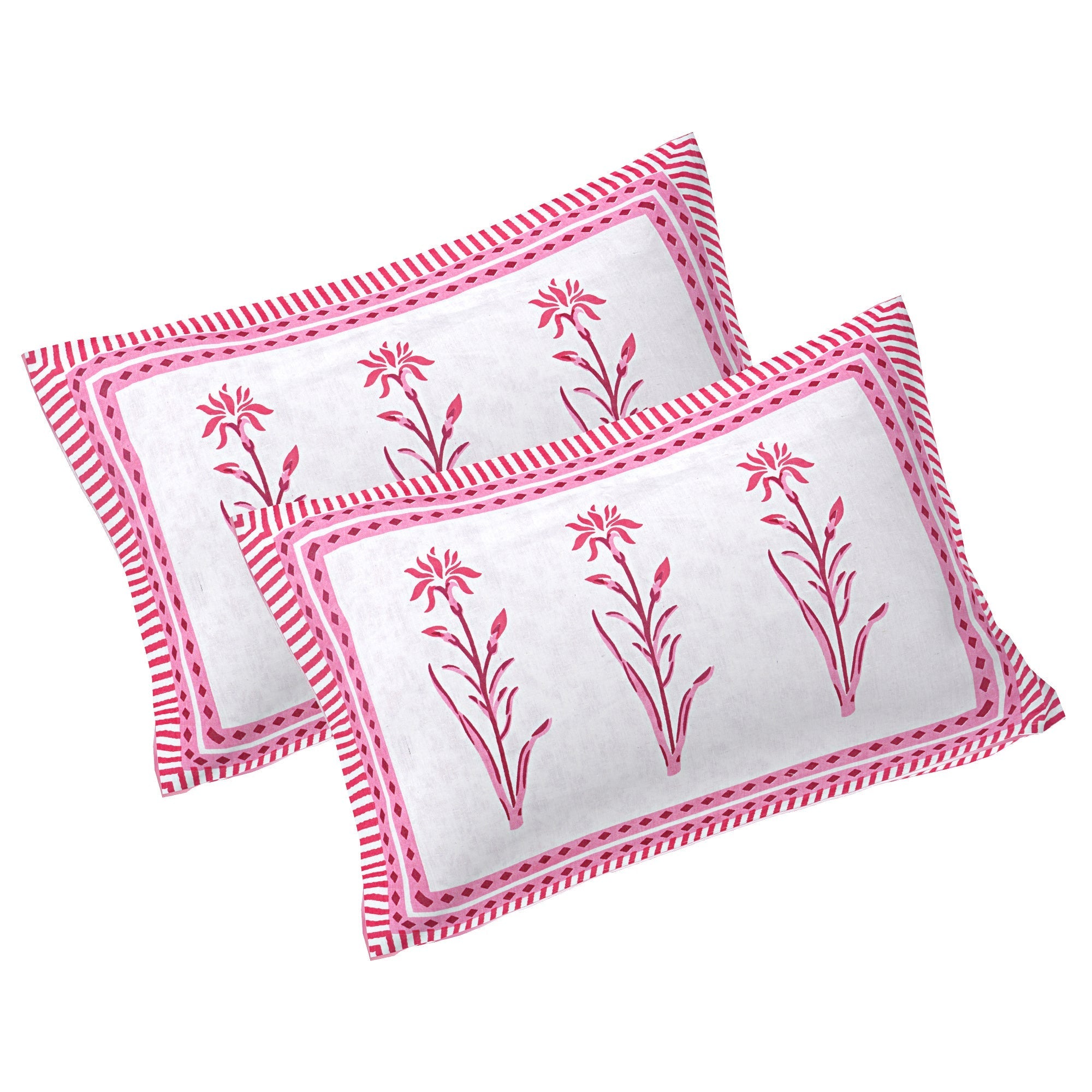 Rudra Bazaar Pink 210 TC Cotton Double King Bedsheet With 2 Pillow Covers | Grocsy