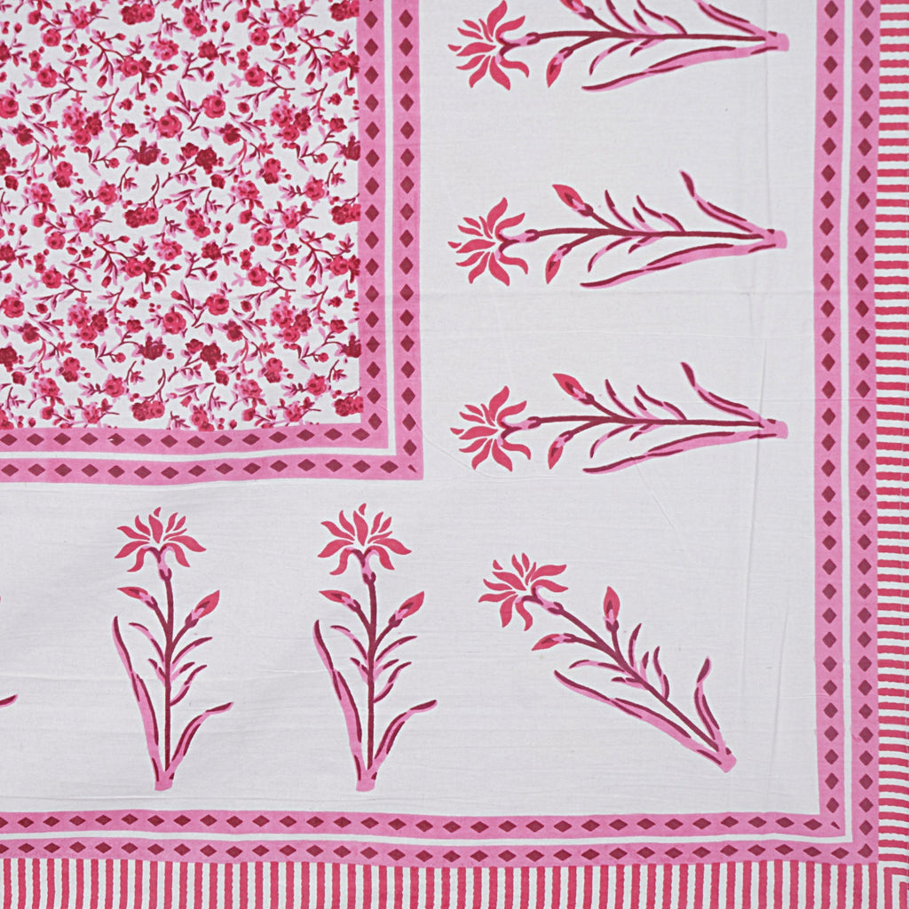 Rudra Bazaar Pink 210 TC Cotton Double King Bedsheet With 2 Pillow Covers | Grocsy
