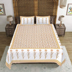 Rudra Bazaar Yellow 210 TC Cotton Double King Bedsheet With 2 Pillow Covers | Grocsy
