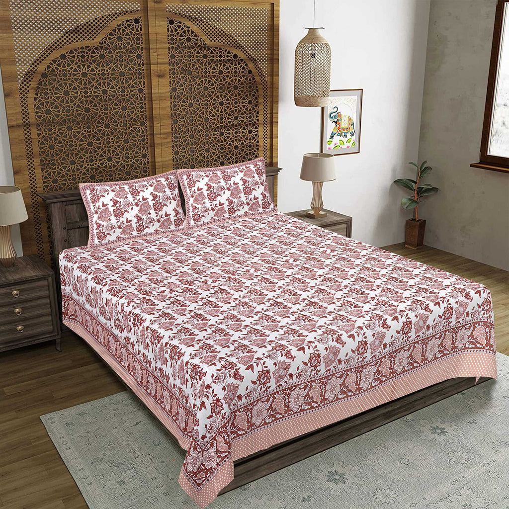 Rudra Bazaar Sea Green 210 TC Cotton Double King Bedsheet With 2 Pillow Covers | Grocsy