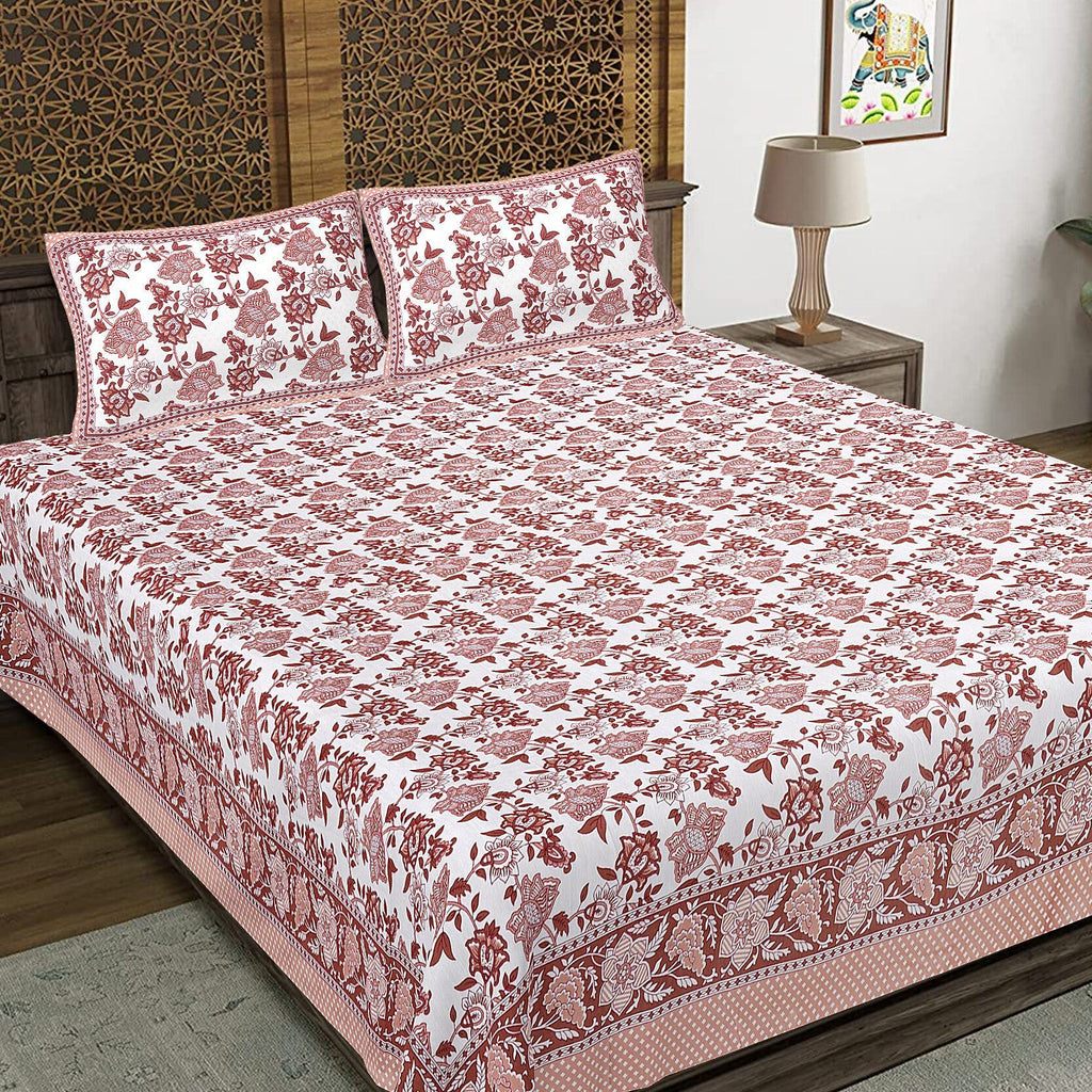 Rudra Bazaar Sea Green 210 TC Cotton Double King Bedsheet With 2 Pillow Covers | Grocsy