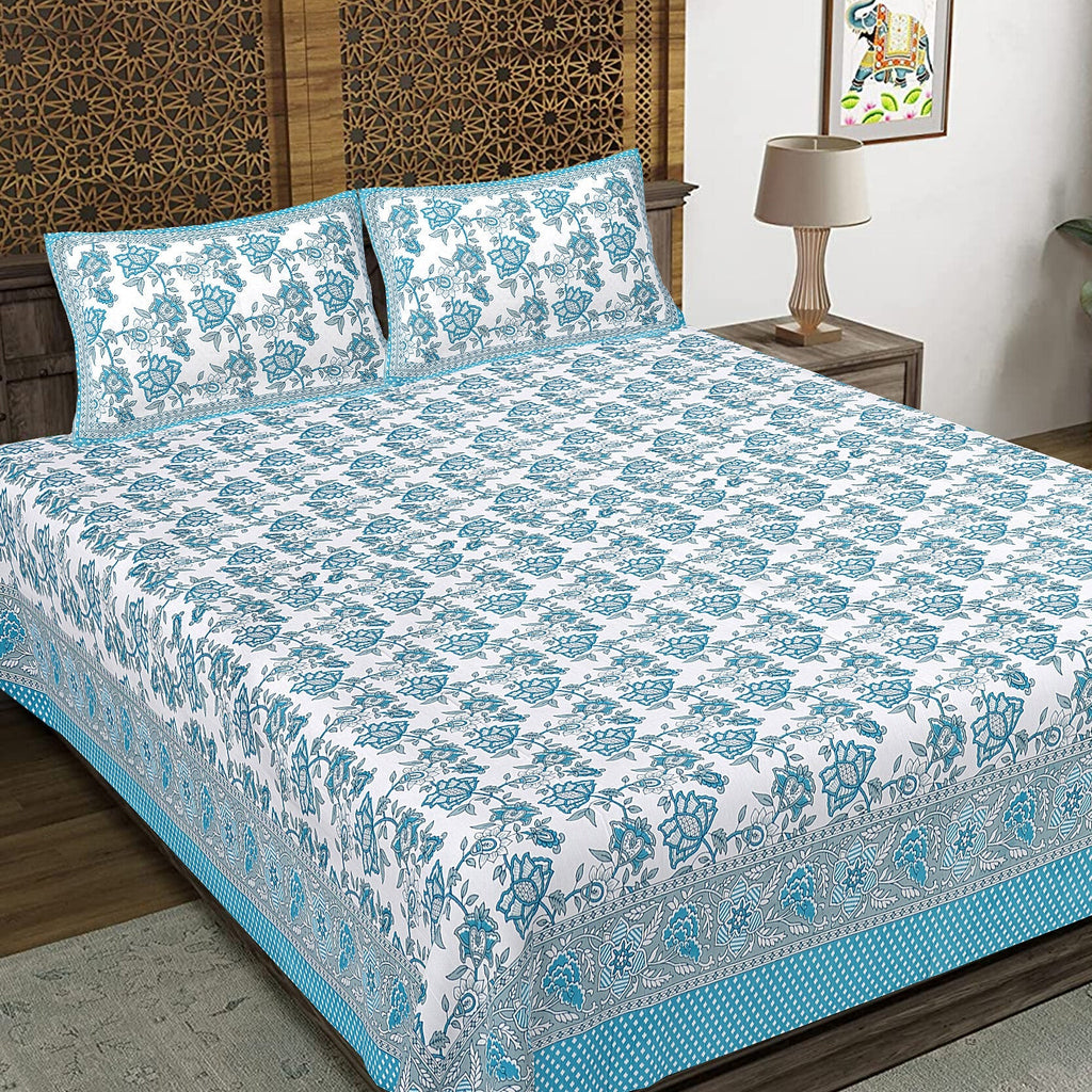 Rudra Bazaar Pink 210 TC Cotton Double King Bedsheet With 2 Pillow Covers | Grocsy