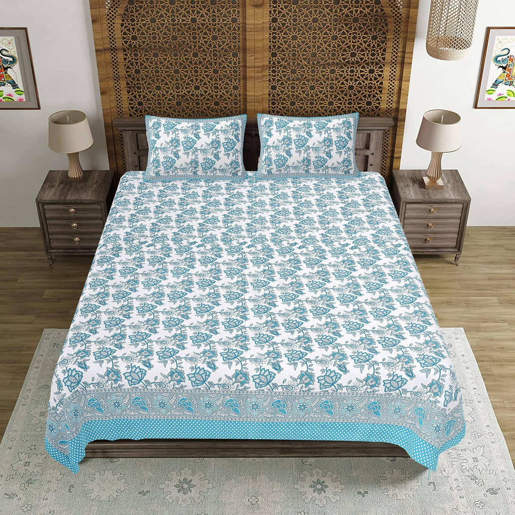 Rudra Bazaar Pink 210 TC Cotton Double King Bedsheet With 2 Pillow Covers | Grocsy