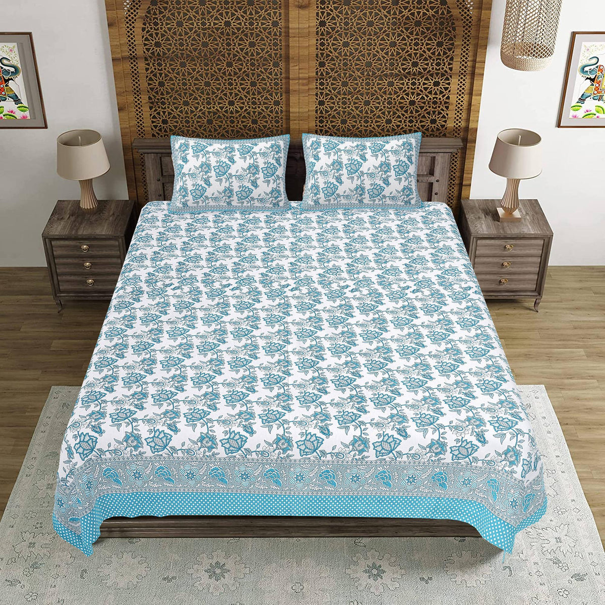 Rudra Bazaar Pink 210 TC Cotton Double King Bedsheet With 2 Pillow Covers | Grocsy