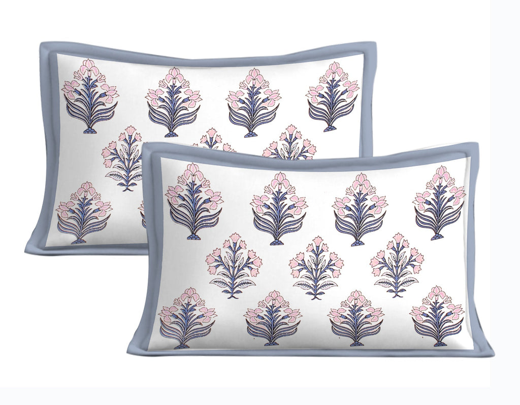 Rudra Bazaar Blue 210 TC Cotton Double King Bedsheet With 2 Pillow Covers | Grocsy