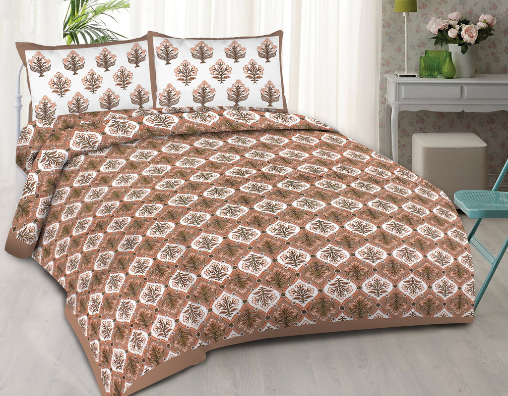 Rudra Bazaar Brown 210 TC Cotton Double King Bedsheet With 2 Pillow Covers | Grocsy
