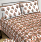 Rudra Bazaar Brown 210 TC Cotton Double King Bedsheet With 2 Pillow Covers | Grocsy
