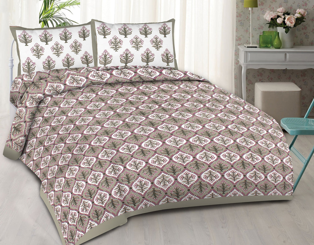 Rudra Bazaar Grey 210 TC Cotton Double King Bedsheet With 2 Pillow Covers | Grocsy