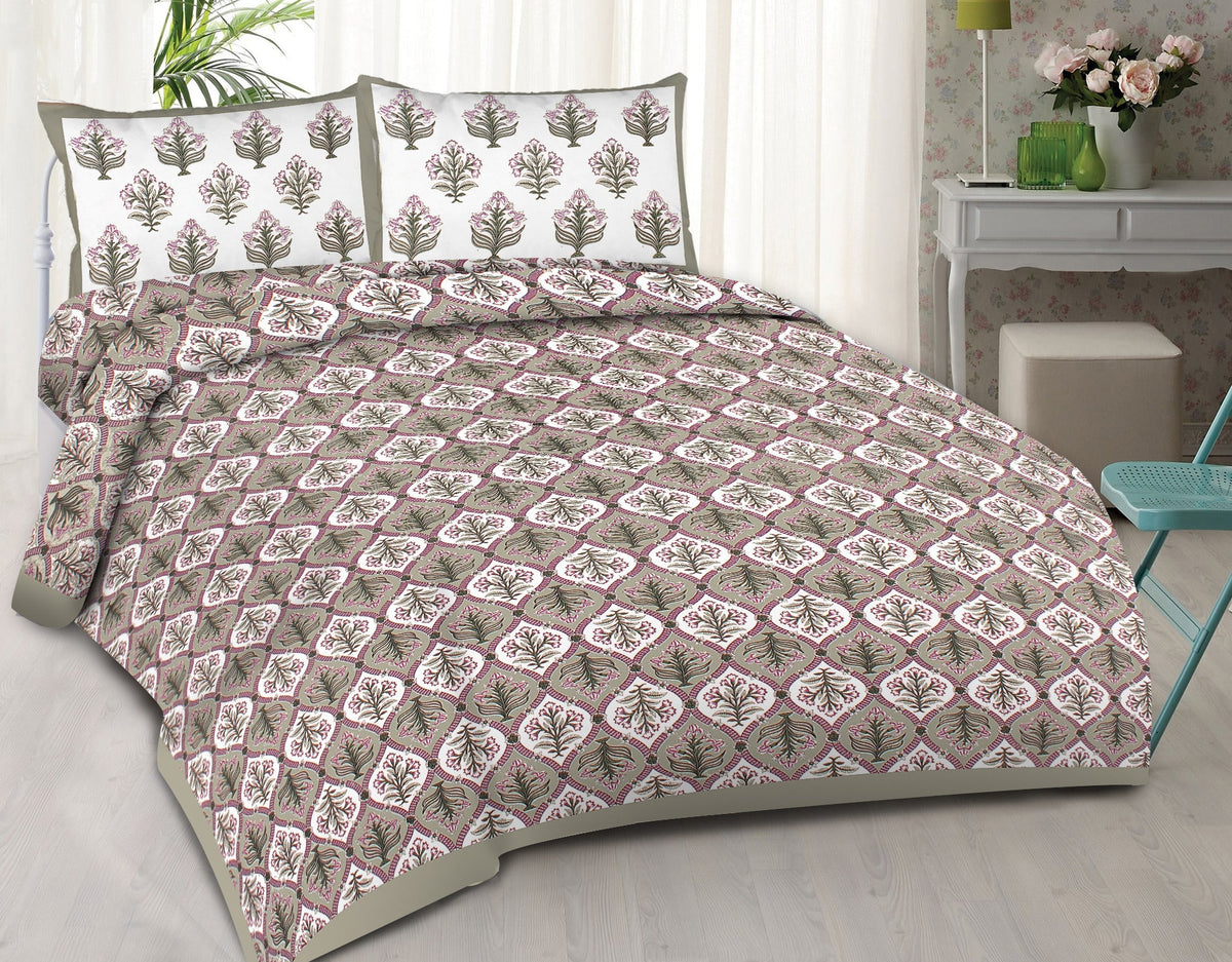 Rudra Bazaar Grey 210 TC Cotton Double King Bedsheet With 2 Pillow Covers | Grocsy