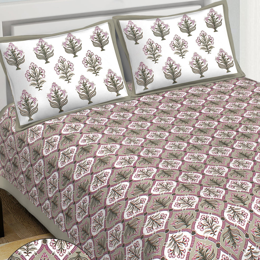 Rudra Bazaar Grey 210 TC Cotton Double King Bedsheet With 2 Pillow Covers | Grocsy