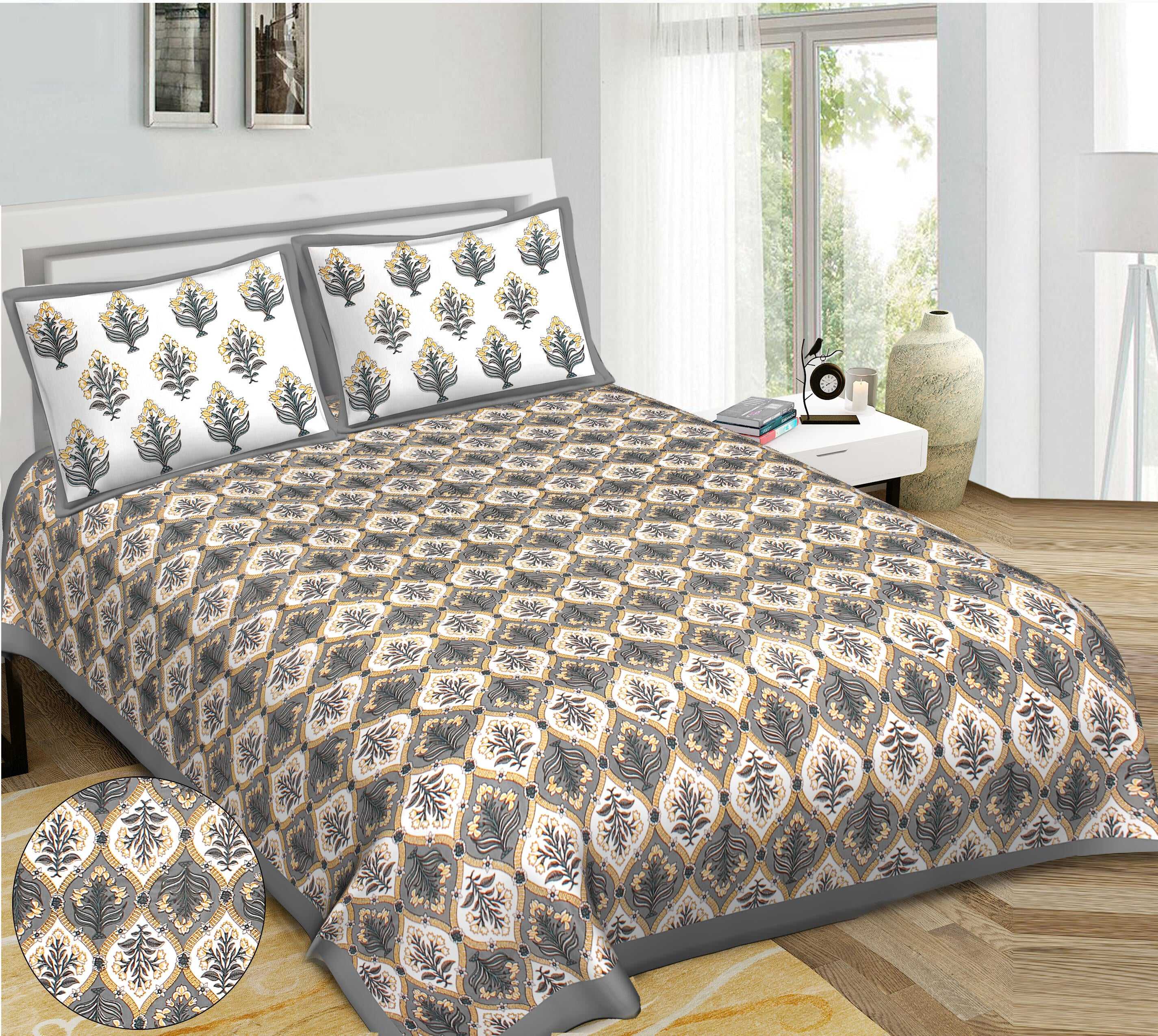 Rudra Bazaar Multi 210 TC Cotton Double King Bedsheet With 2 Pillow Covers | Grocsy
