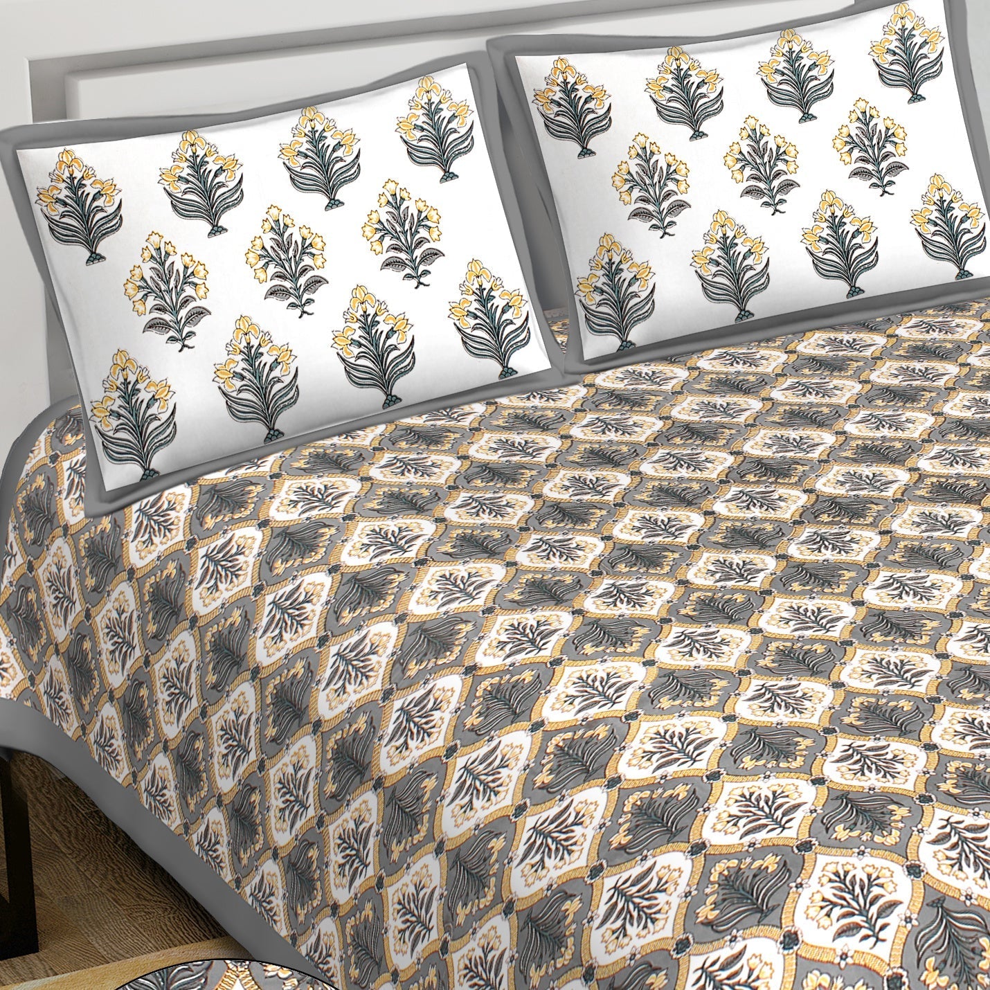 Rudra Bazaar Multi 210 TC Cotton Double King Bedsheet With 2 Pillow Covers | Grocsy
