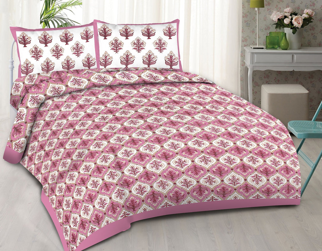 Rudra Bazaar Purple 210 TC Cotton Double King Bedsheet With 2 Pillow Covers | Grocsy