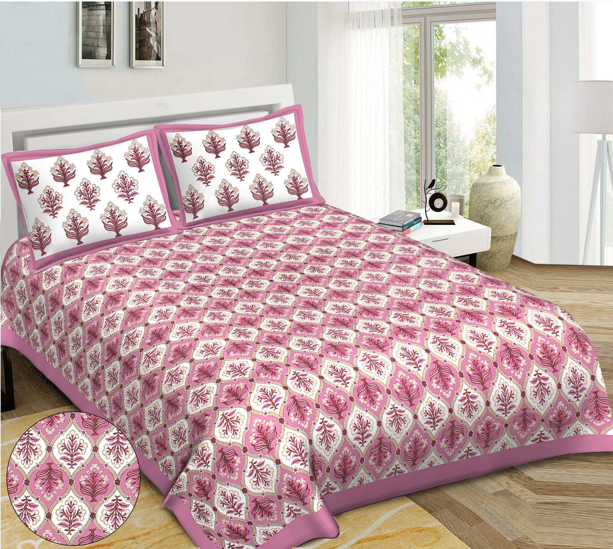 Rudra Bazaar Purple 210 TC Cotton Double King Bedsheet With 2 Pillow Covers | Grocsy