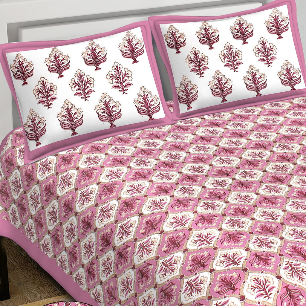 Rudra Bazaar Purple 210 TC Cotton Double King Bedsheet With 2 Pillow Covers | Grocsy
