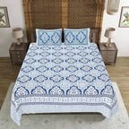 Rudra Bazaar Blue 210 TC Cotton Double King Bedsheet With 2 Pillow Covers | Grocsy