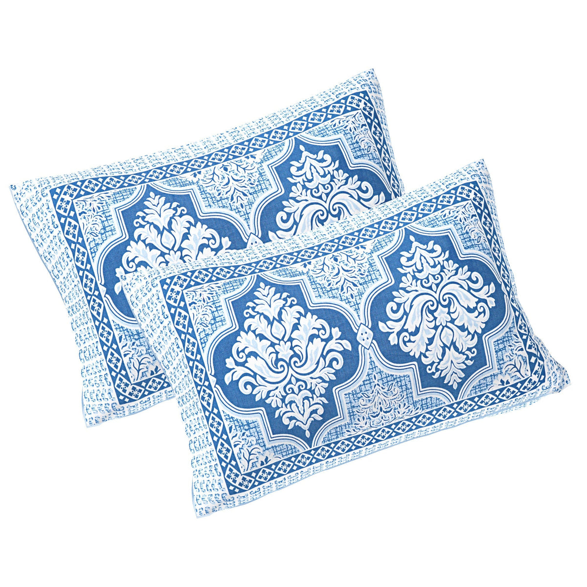 Rudra Bazaar Blue 210 TC Cotton Double King Bedsheet With 2 Pillow Covers | Grocsy