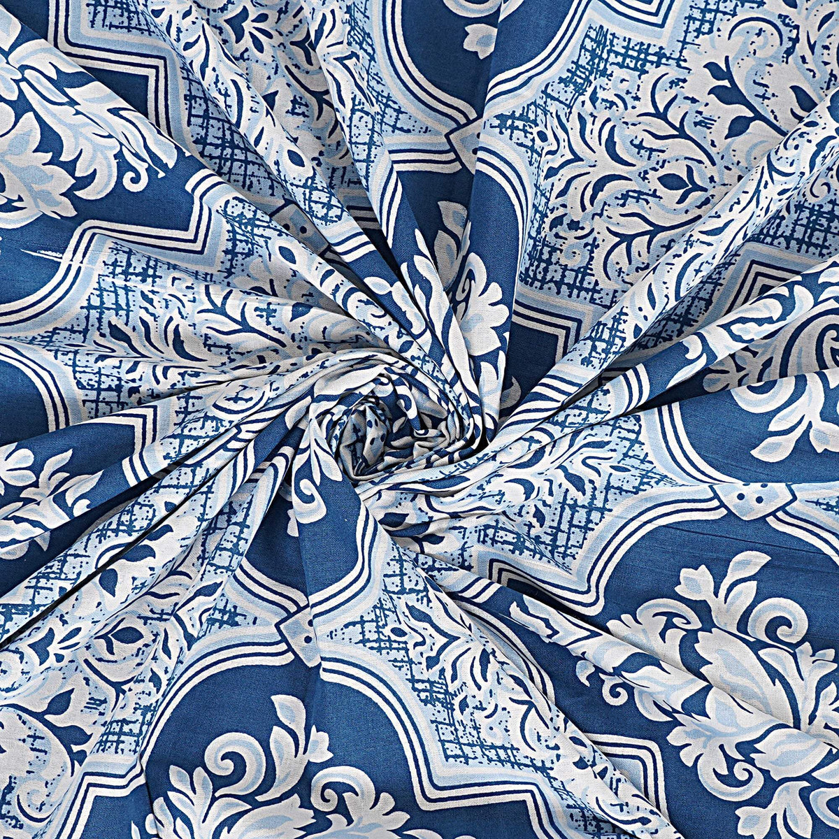 Rudra Bazaar Blue 210 TC Cotton Double King Bedsheet With 2 Pillow Covers | Grocsy