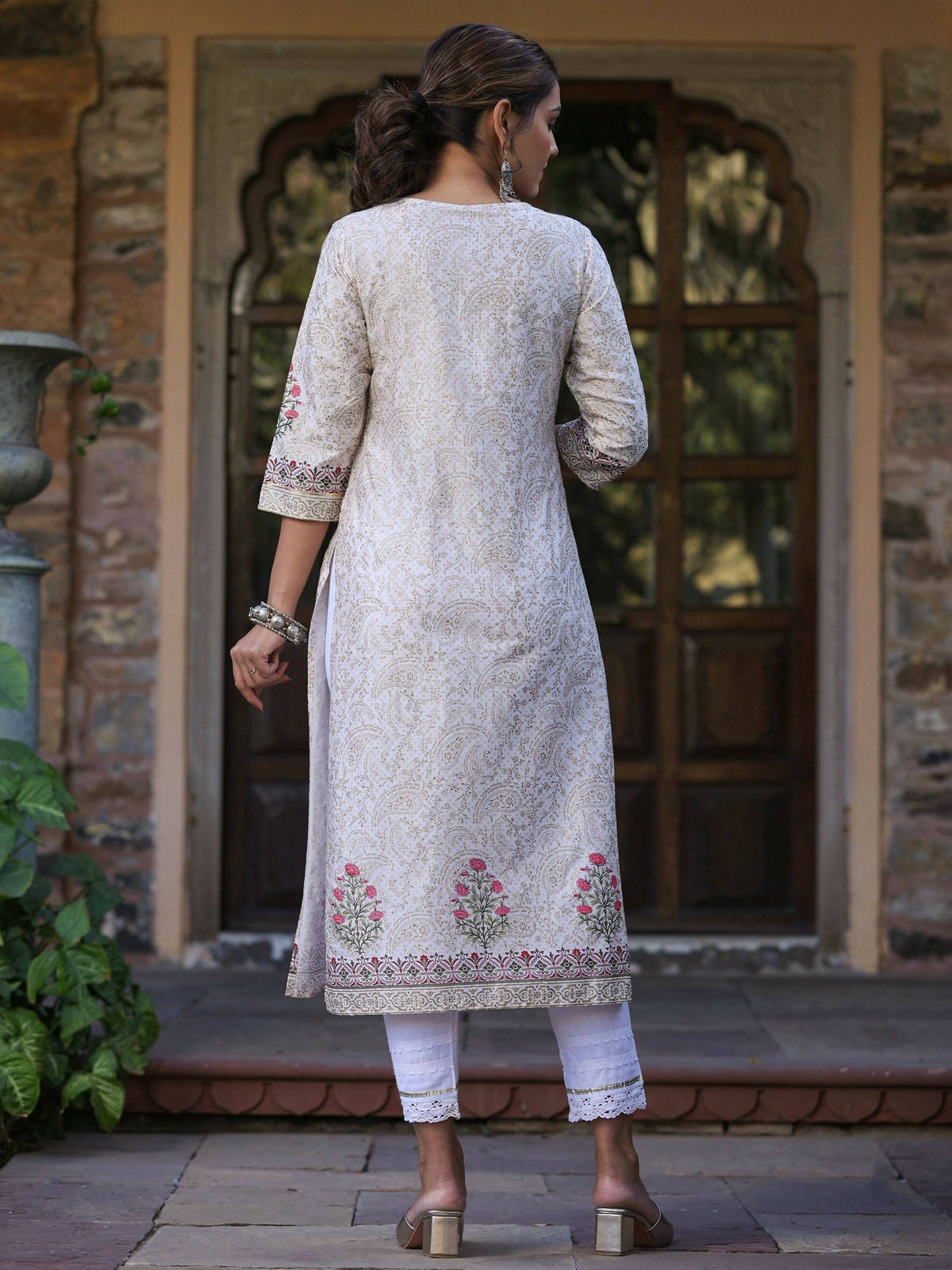 Juniper Women's Pink Viscose Shantoon Festive Printed Straight Kurta | Grocsy