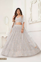 Aastha Fashion Off White Butterfly Net Tone To Tone Thread Work, Sequence Work And Original Mirror Work Embroidery Wedding Wear Lehenga Choli | Grocsy