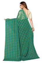 Vamika Ethnic Fire Green Jari Work Chiffon Saree | Grocsy