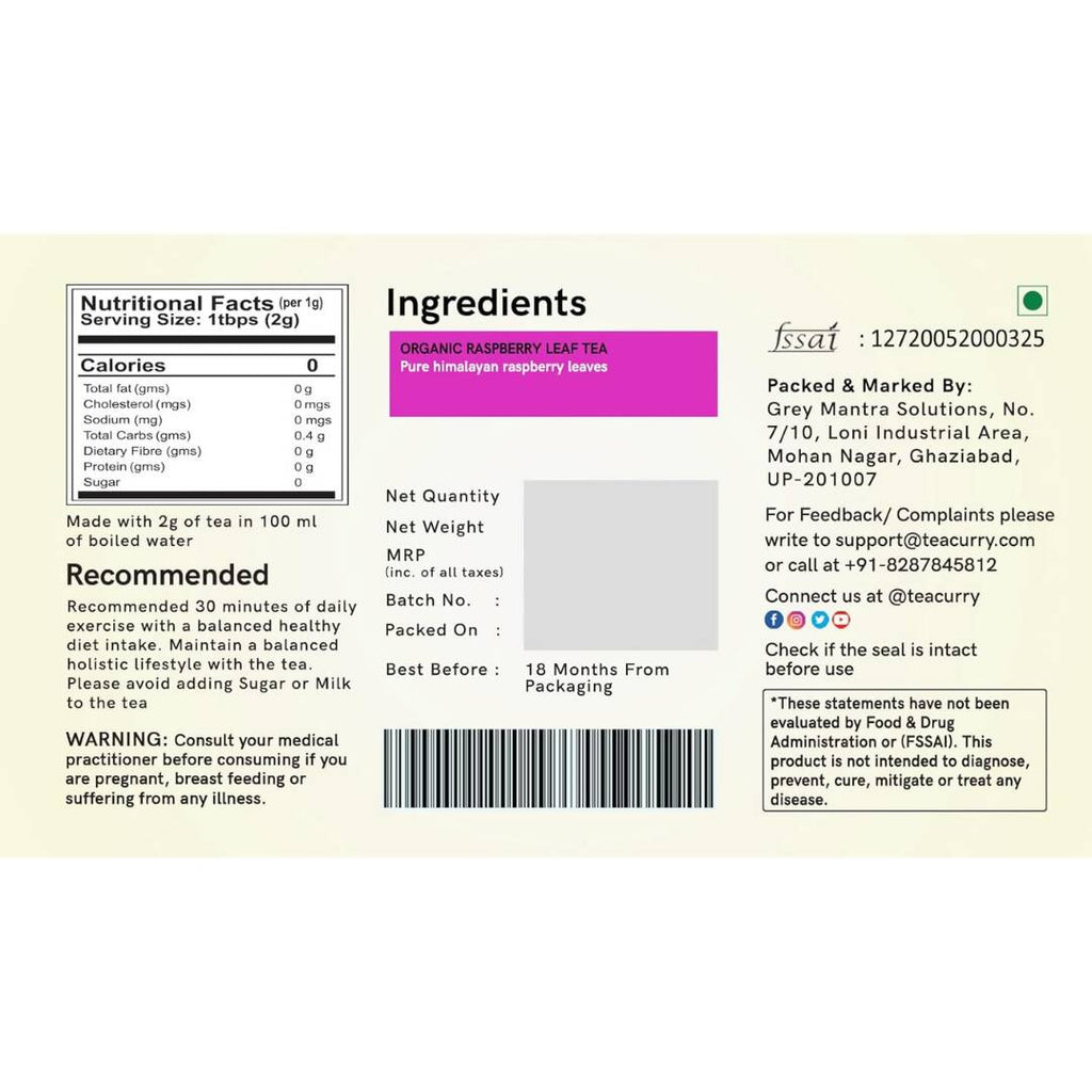 Teacurry Organic Raspberry Tea Bags | Grocsy