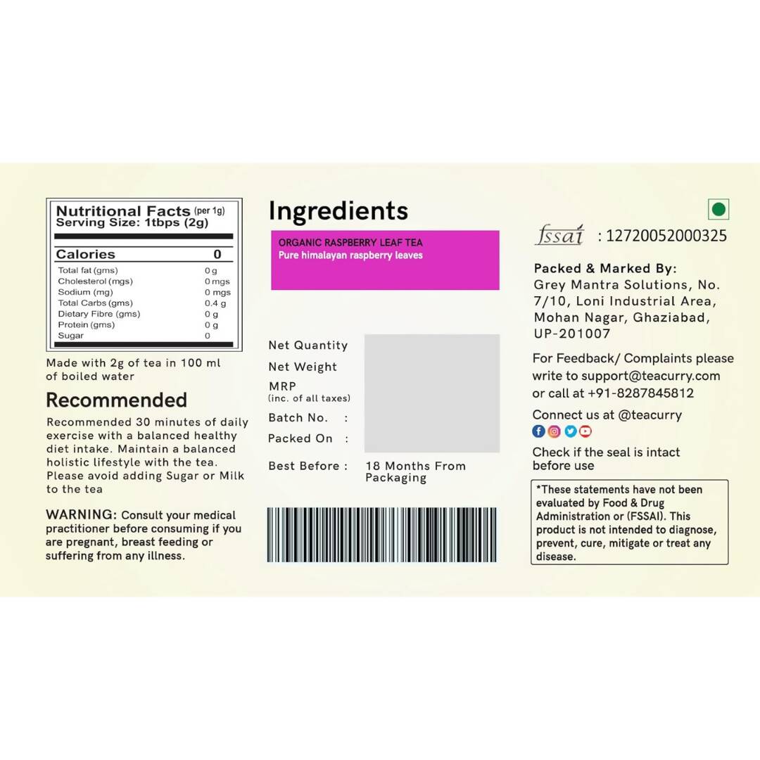 Teacurry Organic Raspberry Tea Bags | Grocsy