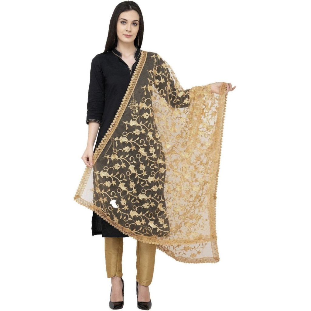A R Silk Net Emb. Fancy Dupatta Color Golden Dupatta or Chunni | Grocsy