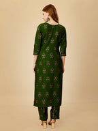 Jyoti Fashion Women's Green Viscose Rayon Embroidered Kurta Pant Set | Grocsy