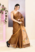 Piyari Fashion Women's Brown Embellished Tissue Jamdani Saree | Grocsy