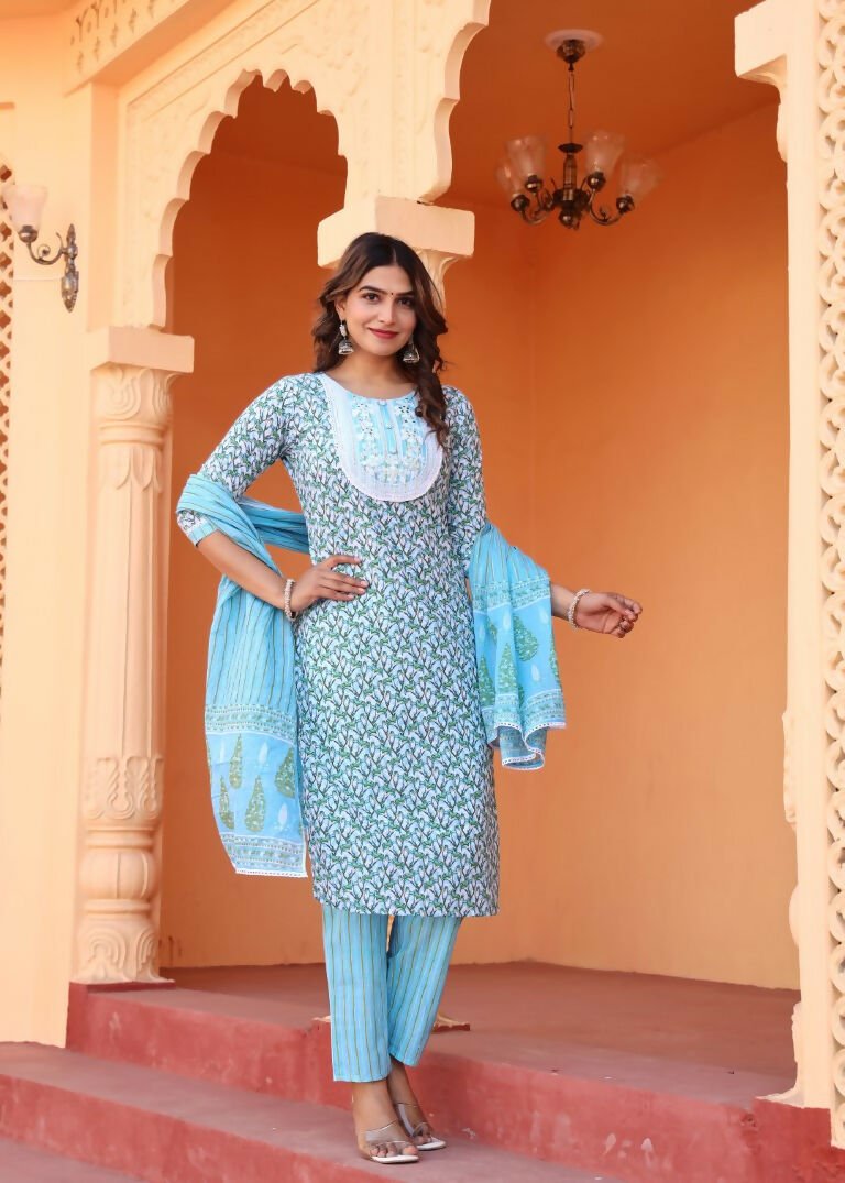 Alvano Women's Kurti with Pant and Dupatta Set for Women's and Girls | Grocsy