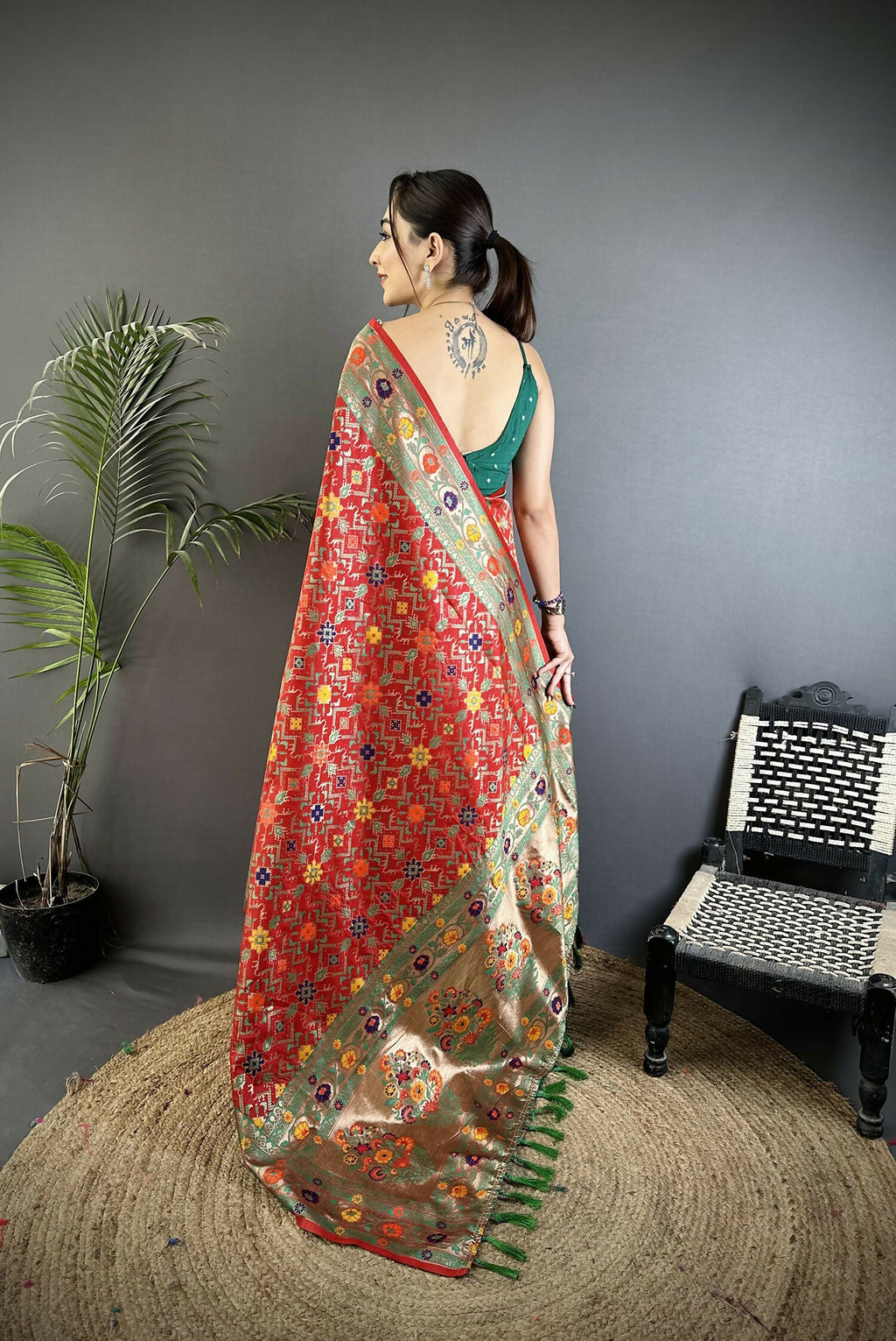Joban Fashion Red Banarasi Soft Silk Woven Saree | Grocsy