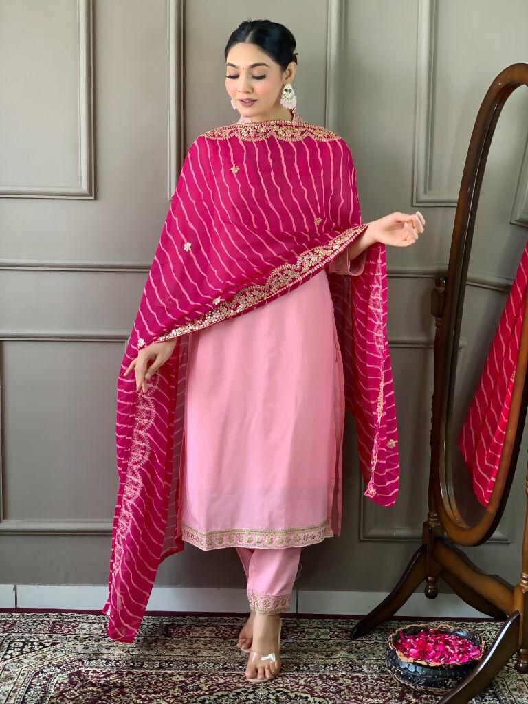 Partywear Designer Viscose Silk Blend Pink Stitched Suit With Dupatta - Tanisha | Grocsy