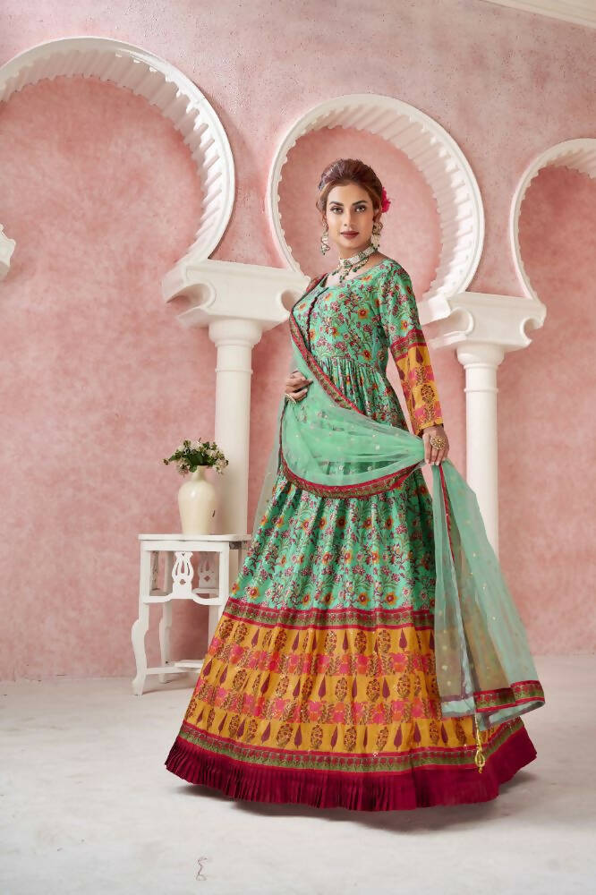 Everywhere Designer Green Dola Silk Gown With Dupatta - Anbazaar | Grocsy