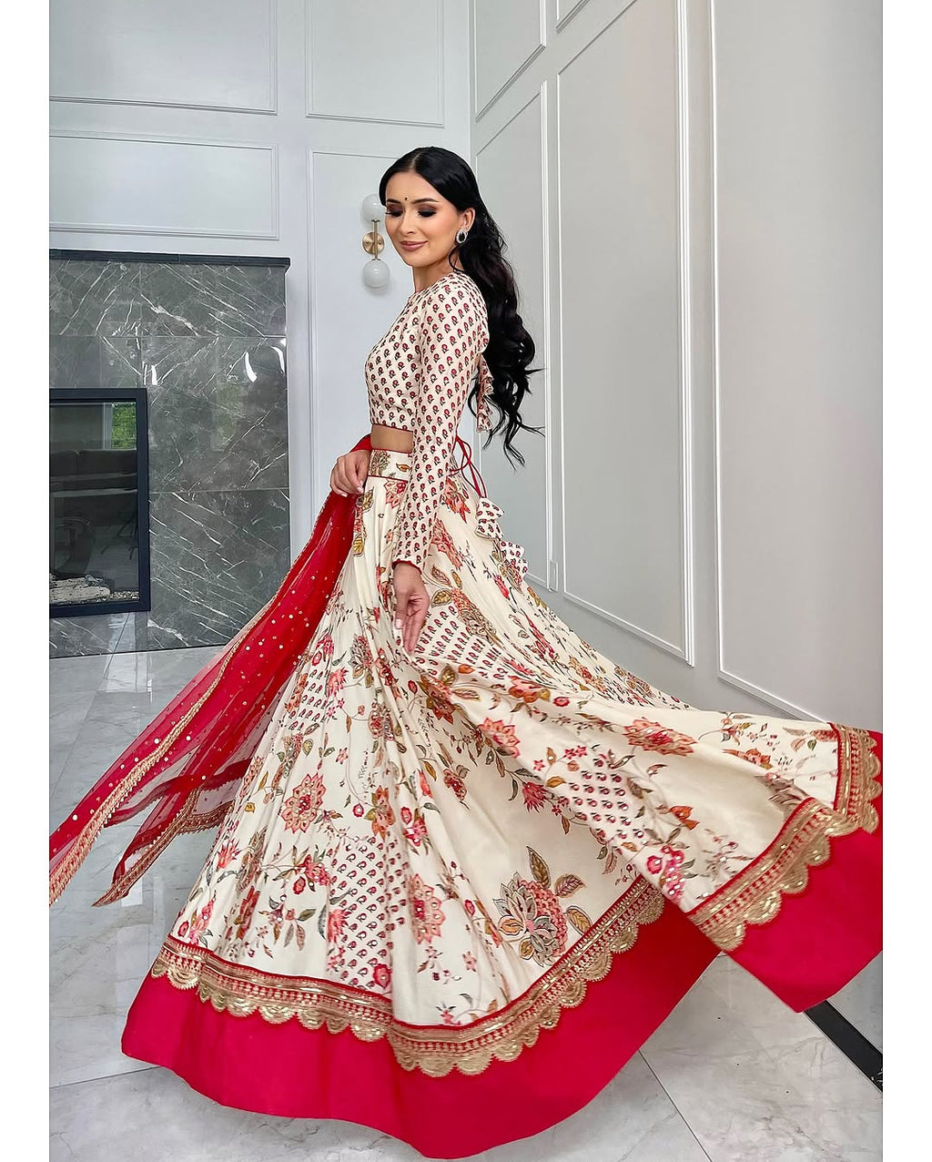 Teeya Creation Cream Colour Georgette Fabric Digital Print With Embroidery Work Lehenga Choli | Grocsy