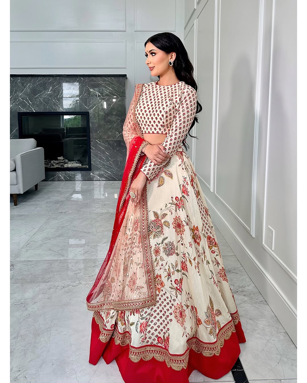 Teeya Creation Cream Colour Georgette Fabric Digital Print With Embroidery Work Lehenga Choli | Grocsy