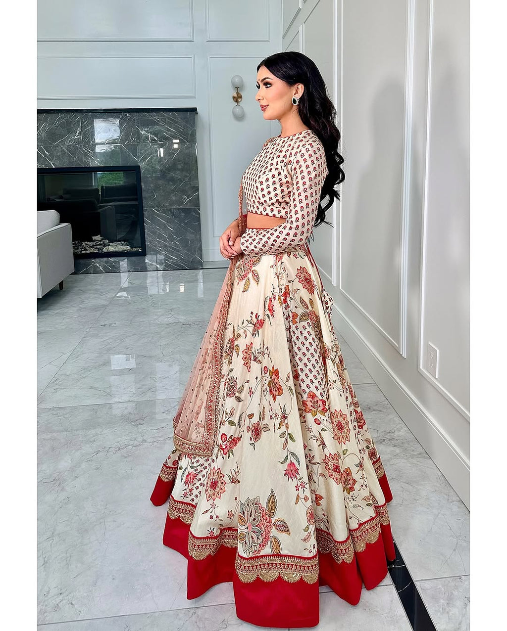 Teeya Creation Cream Colour Georgette Fabric Digital Print With Embroidery Work Lehenga Choli | Grocsy