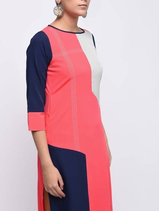 Aniyah Crepe Block Printed Multicolor Straight Kurta (AN-138K) | Grocsy
