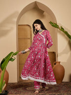 Joban Fashion Printed Pink Pure Cotton Kurta Set | Grocsy