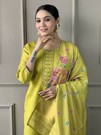 Lemon Viscose chanderi Stitched Suit With Dupatta - Tanisha | Grocsy
