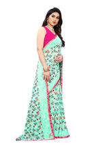 Vamika Ethnic Fire Green Printed With Lace Saree | Grocsy