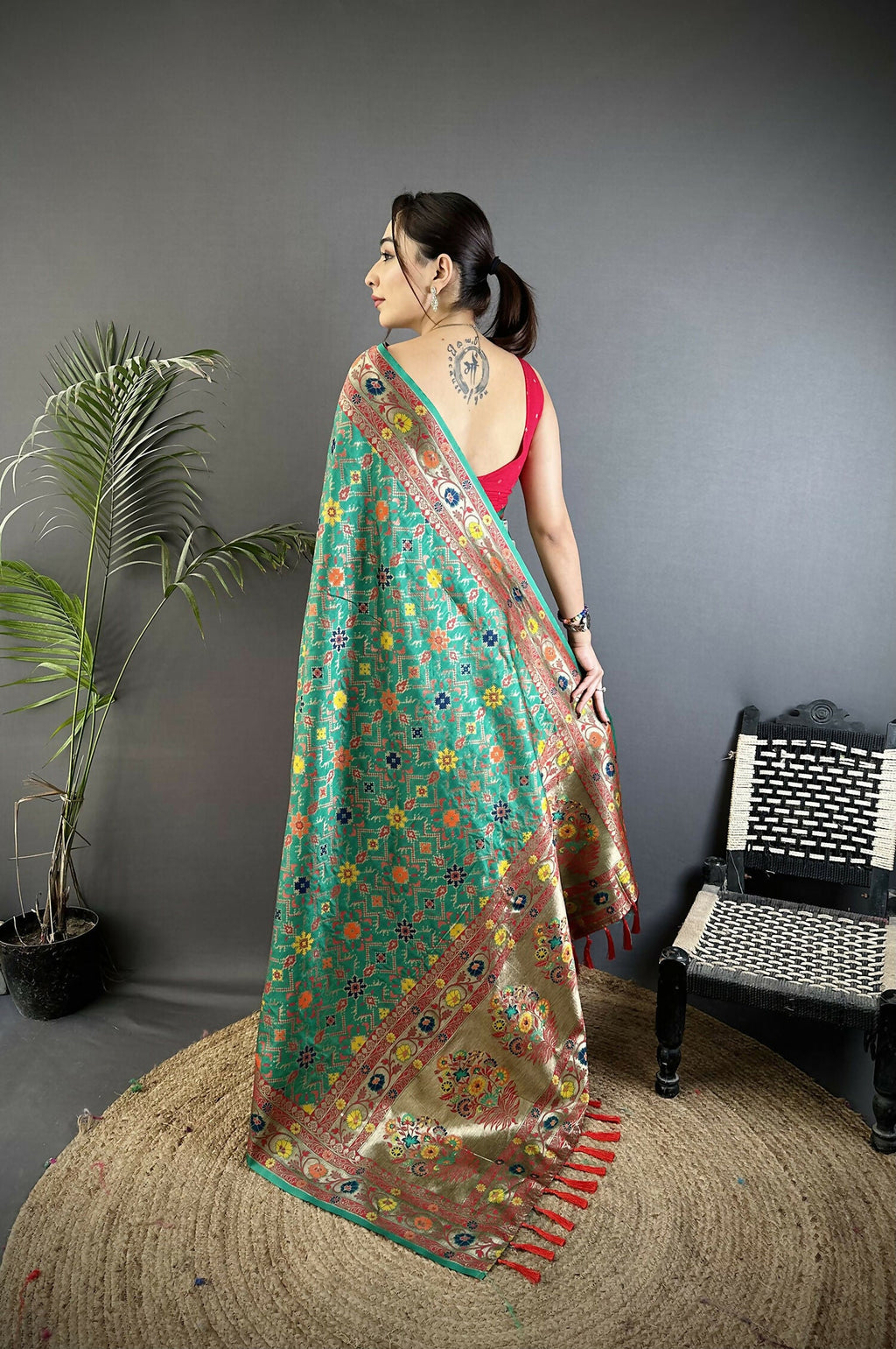 Joban Fashion Green Banarasi Soft Silk Woven Saree | Grocsy