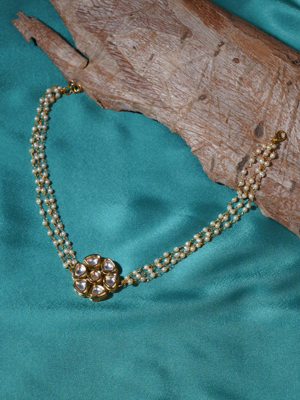 Kundan & Pearl Neckpiece (Gold) - Ruby Raang | Grocsy