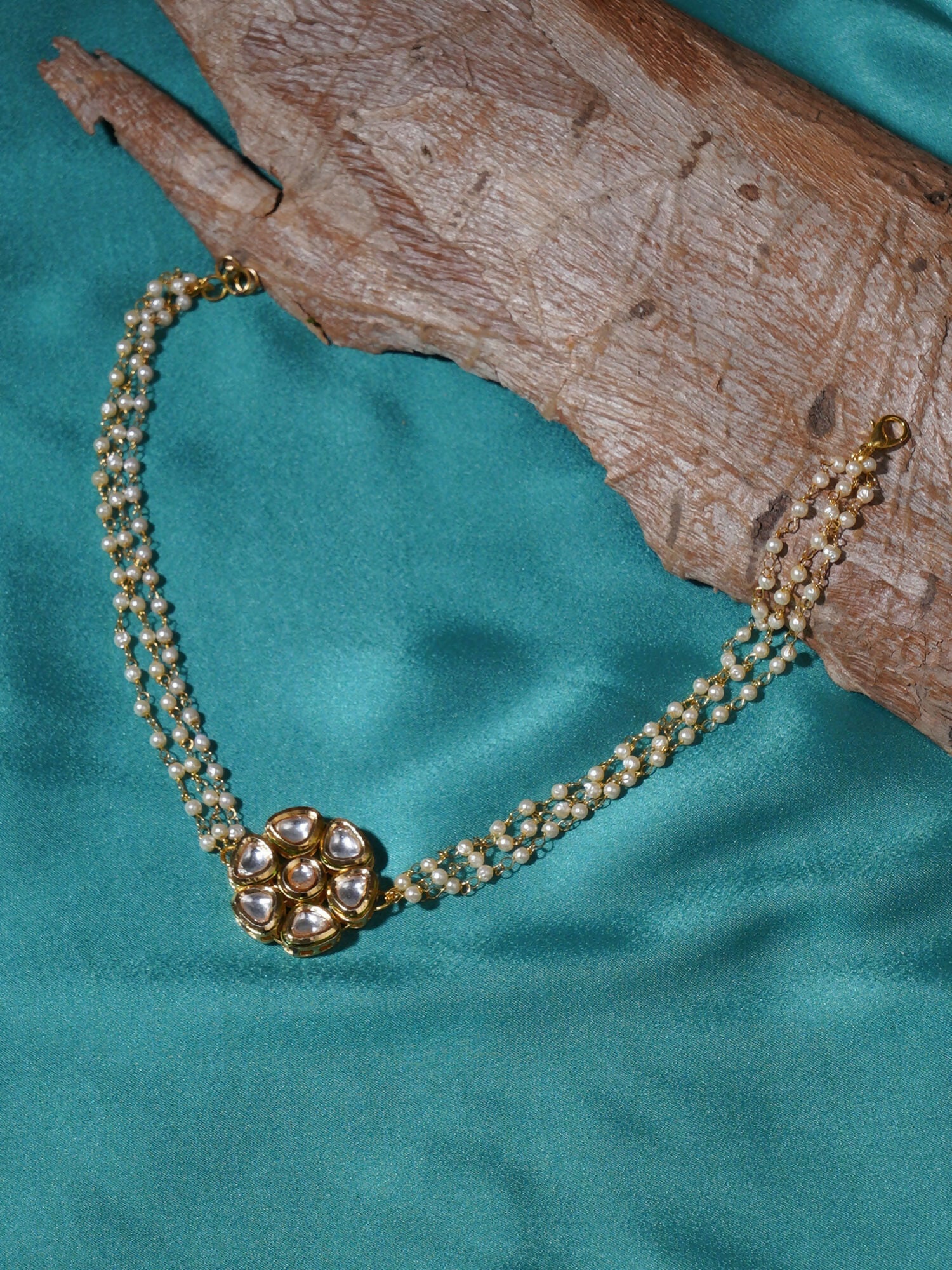 Kundan & Pearl Neckpiece (Gold) - Ruby Raang | Grocsy