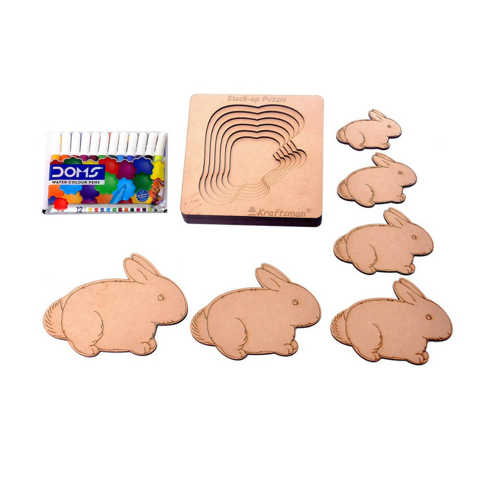 Kraftsman Stack Up Puzzles/ Layered Puzzle Bunny Shape For Kids | Color Kit Included | 6 Pieces Puzzle | Grocsy